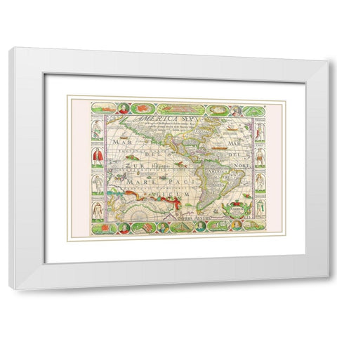 The Americas at the Time of Columbus Printed in 1658 White Modern Wood Framed Art Print with Double Matting by Visscher, Nicolas