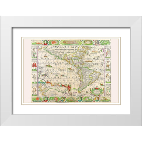 The Americas at the Time of Columbus Printed in 1658 White Modern Wood Framed Art Print with Double Matting by Visscher, Nicolas