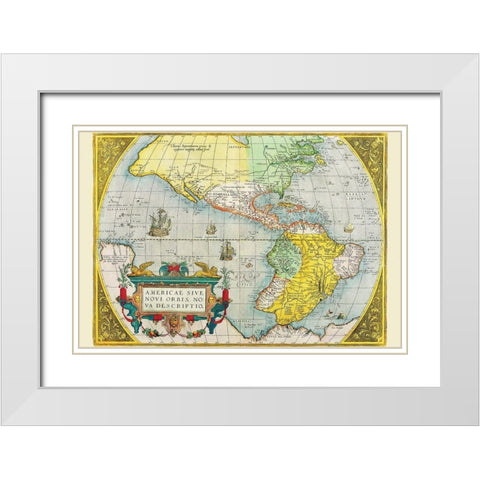 The Americas White Modern Wood Framed Art Print with Double Matting by Ortelius, Abraham