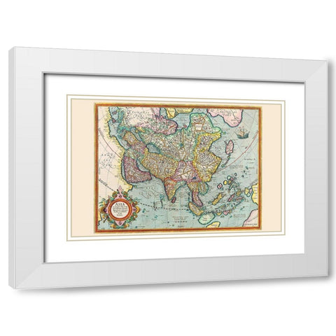 Asia White Modern Wood Framed Art Print with Double Matting by Hondius, Jodocus