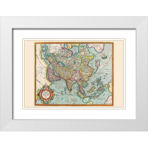 Asia White Modern Wood Framed Art Print with Double Matting by Hondius, Jodocus