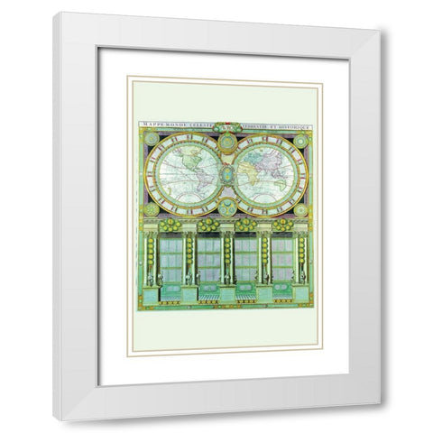 Mappe Monde Celeste Terrestre et Historique Stereographic Projection White Modern Wood Framed Art Print with Double Matting by Desnos, Louis Charles
