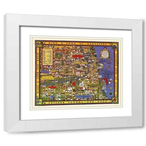 Map of Chicago Gangland White Modern Wood Framed Art Print with Double Matting by Robert, Bruce