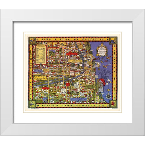 Map of Chicago Gangland White Modern Wood Framed Art Print with Double Matting by Robert, Bruce