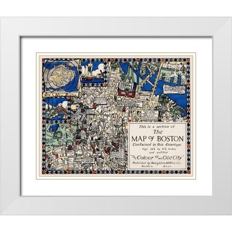 Section of the Map of Boston White Modern Wood Framed Art Print with Double Matting by Clark, Blake Everett