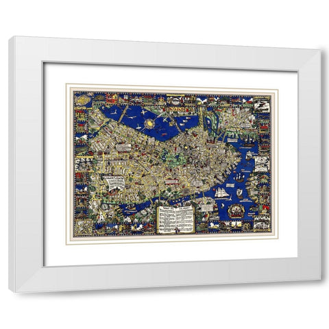 A map of Boston decorative and historical White Modern Wood Framed Art Print with Double Matting by Clark, Blake Everett