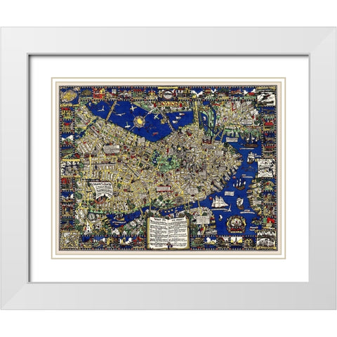 A map of Boston decorative and historical White Modern Wood Framed Art Print with Double Matting by Clark, Blake Everett