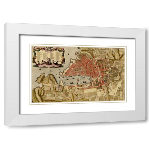 Vigos Spain 1700 Battle of Vigo Bay White Modern Wood Framed Art Print with Double Matting by Beeck, Anna