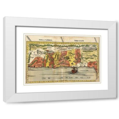 Map of the Holy Land White Modern Wood Framed Art Print with Double Matting by Ptolemy
