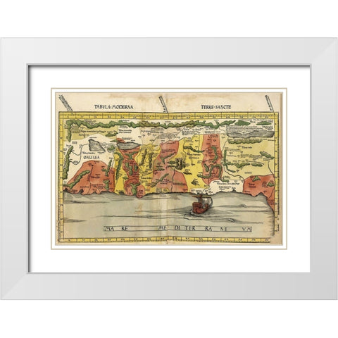 Map of the Holy Land White Modern Wood Framed Art Print with Double Matting by Ptolemy
