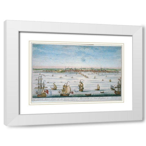 Boston in 1750 White Modern Wood Framed Art Print with Double Matting by Carwitham, John J