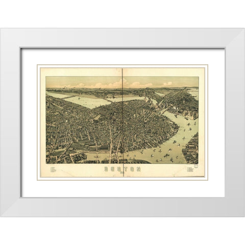 Boston in 1889 A Birds Eye View White Modern Wood Framed Art Print with Double Matting by George Walker and Co