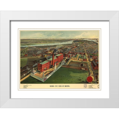 Birds Eye View of Boston 1902 White Modern Wood Framed Art Print with Double Matting by Beach and Claridge Co