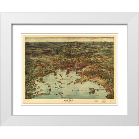 Boston and Environs White Modern Wood Framed Art Print with Double Matting by George Walker and Co