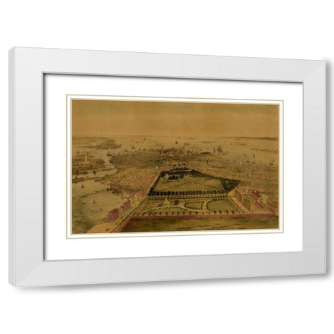 Birds eye view of Boston  White Modern Wood Framed Art Print with Double Matting by Sarony and Major