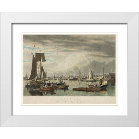 Boston from City Point Near Sea Street White Modern Wood Framed Art Print with Double Matting by Bennett, W J