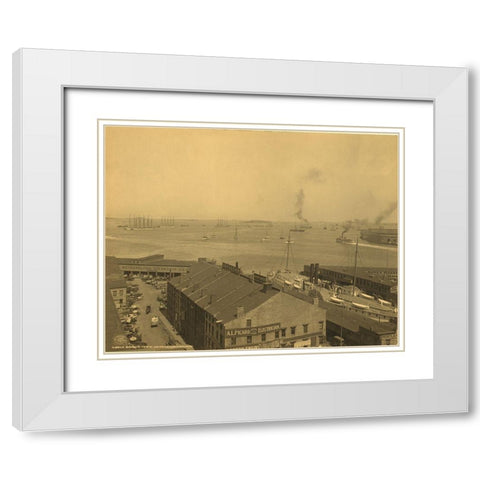 Waterfront Boston White Modern Wood Framed Art Print with Double Matting by Detroit Publishing