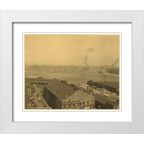 Waterfront Boston White Modern Wood Framed Art Print with Double Matting by Detroit Publishing