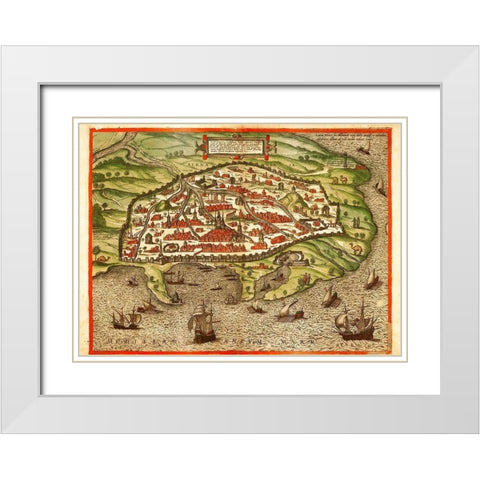 Alexandria Egypt White Modern Wood Framed Art Print with Double Matting by Hogenberg, Braun