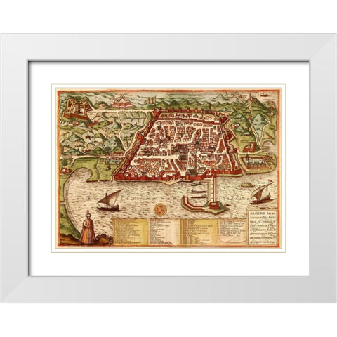 Algiers Algeria White Modern Wood Framed Art Print with Double Matting by Hogenberg, Braun