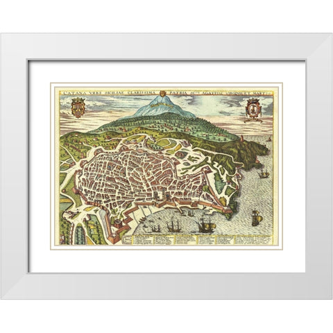 Catania Sicily White Modern Wood Framed Art Print with Double Matting by Hogenberg, Braun