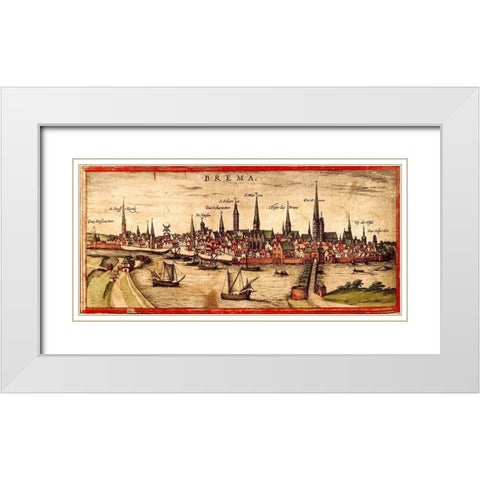 Bremen White Modern Wood Framed Art Print with Double Matting by Hogenberg, Braun