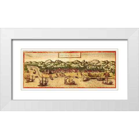 Calicut White Modern Wood Framed Art Print with Double Matting by Hogenberg, Braun