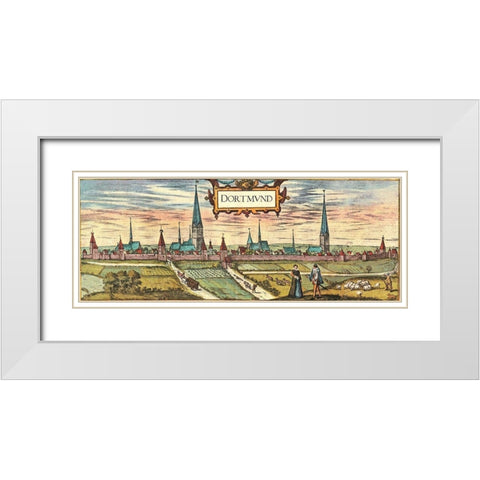 Dortmund-Germany a town in the Ruhr Industrial District now known for its Green Spaces White Modern Wood Framed Art Print with Double Matting by Hogenberg, Braun