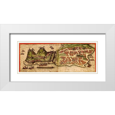 Corfu Greece White Modern Wood Framed Art Print with Double Matting by Hogenberg, Braun