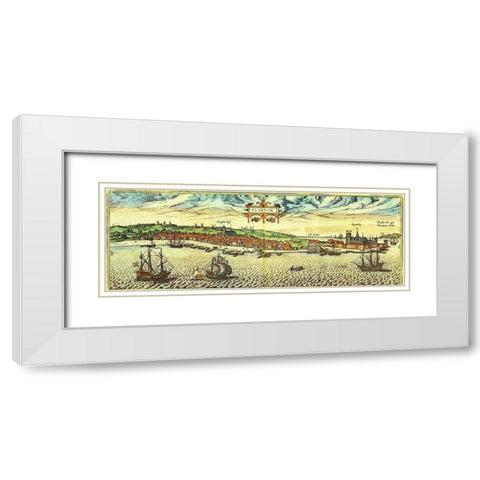 Elsinore Denmark White Modern Wood Framed Art Print with Double Matting by Hogenberg, Braun