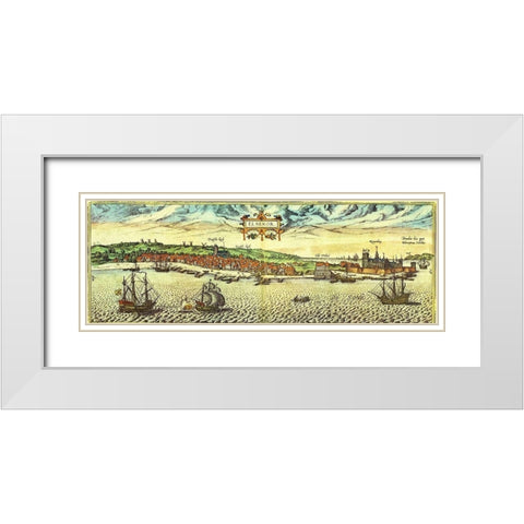 Elsinore Denmark White Modern Wood Framed Art Print with Double Matting by Hogenberg, Braun