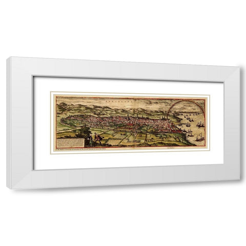 Barcelona Spain White Modern Wood Framed Art Print with Double Matting by Hogenberg, Braun