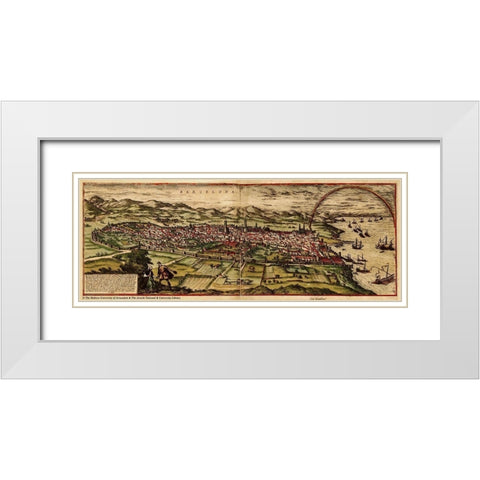 Barcelona Spain White Modern Wood Framed Art Print with Double Matting by Hogenberg, Braun