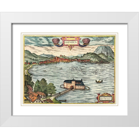 Gmunden Austria  White Modern Wood Framed Art Print with Double Matting by Hogenberg, Braun
