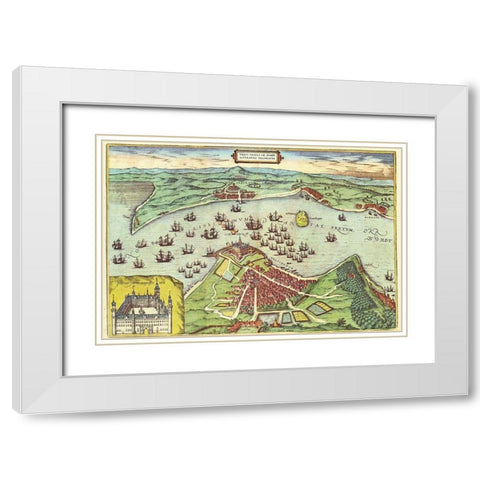 Elsinore Denmark White Modern Wood Framed Art Print with Double Matting by Hogenberg, Braun
