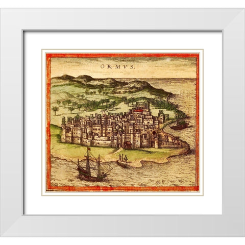 Hormuz Persia Iran White Modern Wood Framed Art Print with Double Matting by Hogenberg, Braun