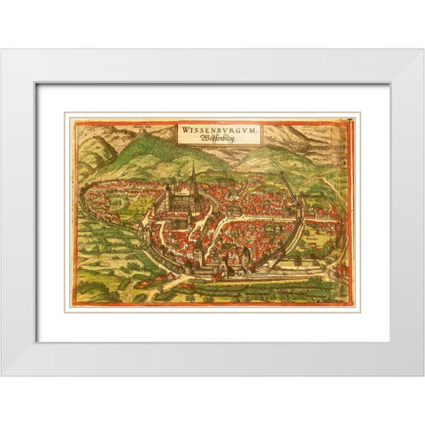 Wissembourg White Castle Alsace White Modern Wood Framed Art Print with Double Matting by Hogenberg, Braun
