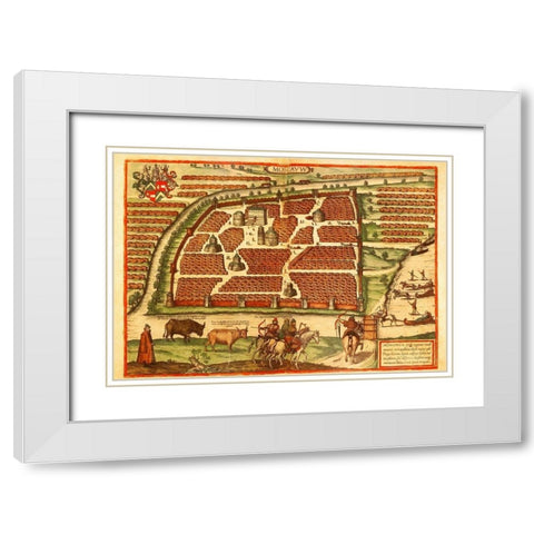 Moscow Moskva Russia White Modern Wood Framed Art Print with Double Matting by Hogenberg, Braun
