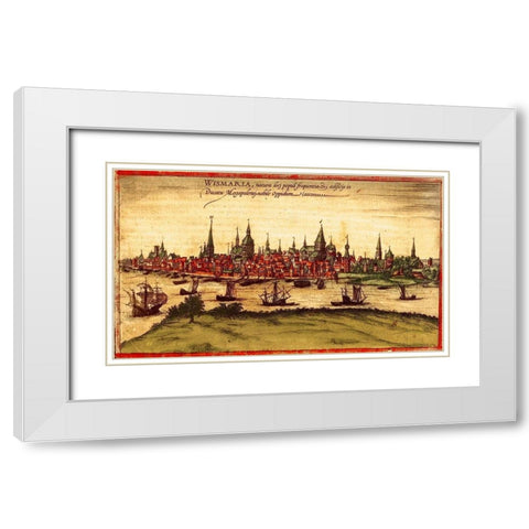 Rostock Germany White Modern Wood Framed Art Print with Double Matting by Hogenberg, Braun
