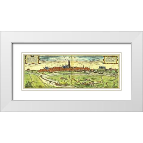 Ribe Denmark White Modern Wood Framed Art Print with Double Matting by Hogenberg, Braun