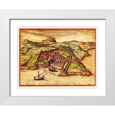 Tangiers Morocco White Modern Wood Framed Art Print with Double Matting by Hogenberg, Braun