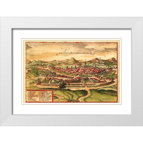 Montpellier France White Modern Wood Framed Art Print with Double Matting by Hogenberg, Braun