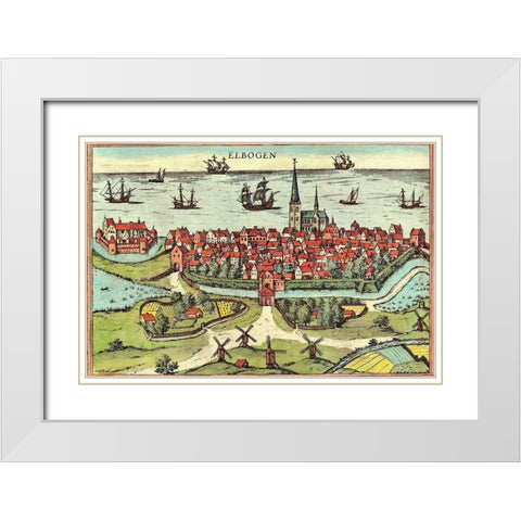 Malmo Sweden White Modern Wood Framed Art Print with Double Matting by Hogenberg, Braun