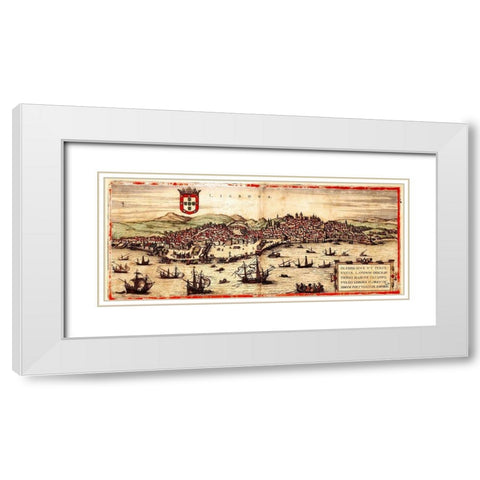 Lisbon Portugal White Modern Wood Framed Art Print with Double Matting by Hogenberg, Braun