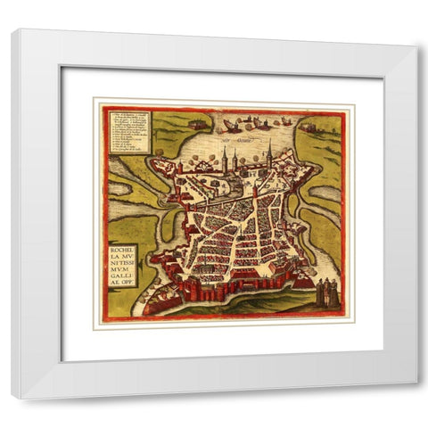 La Rochelle France White Modern Wood Framed Art Print with Double Matting by Hogenberg, Braun