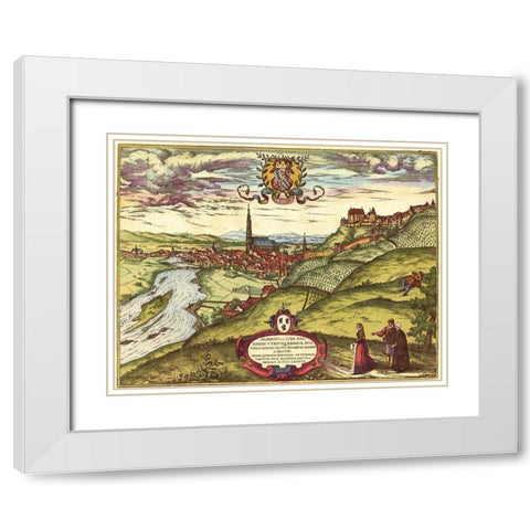Landshut Germany White Modern Wood Framed Art Print with Double Matting by Hogenberg, Braun
