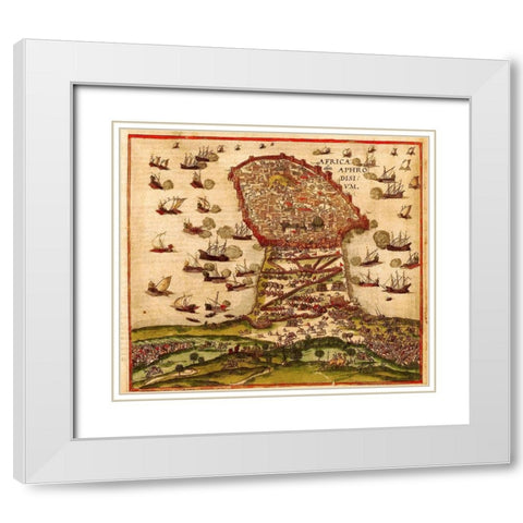 Mahdia Tunisia White Modern Wood Framed Art Print with Double Matting by Hogenberg, Braun