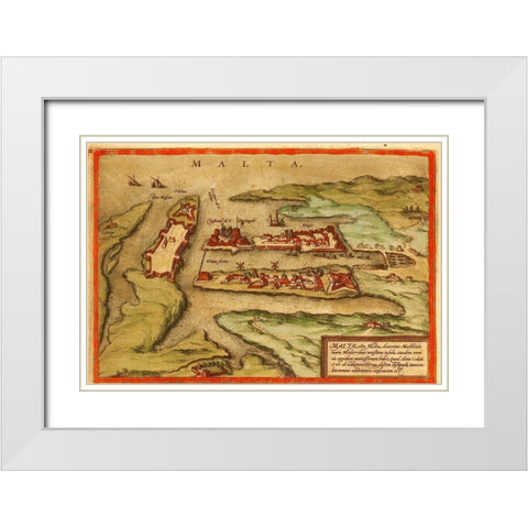 Malta White Modern Wood Framed Art Print with Double Matting by Hogenberg, Braun