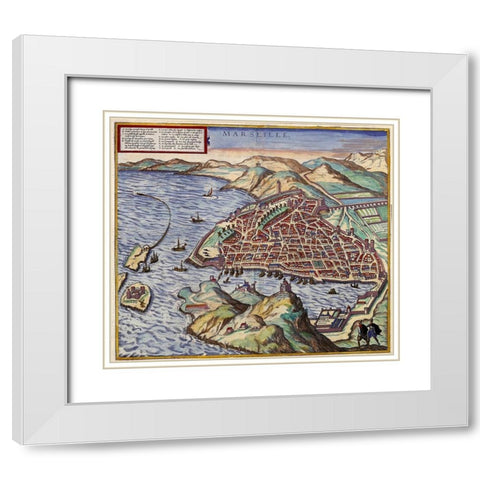 Marseille France White Modern Wood Framed Art Print with Double Matting by Hogenberg, Braun