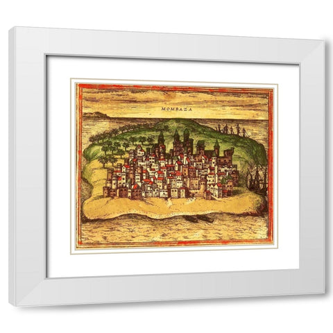 Mombasa Kenya Africa White Modern Wood Framed Art Print with Double Matting by Hogenberg, Braun